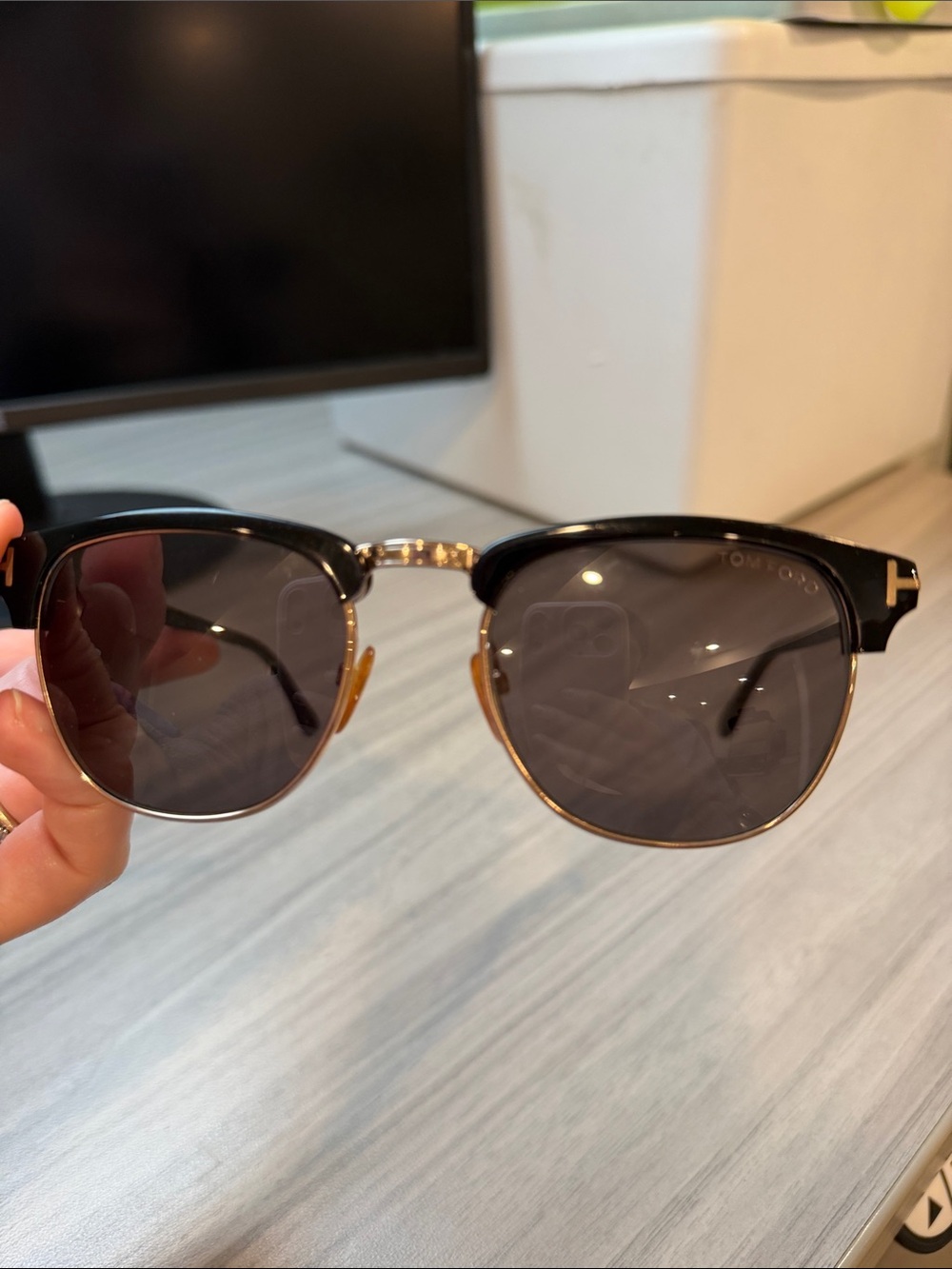 Tom Ford Black and Gold Semi-Rim Sunglasses
